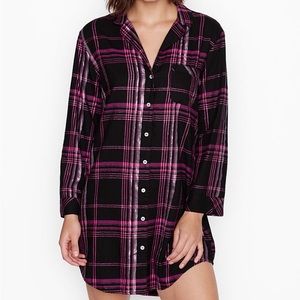 Victoria’s Secret Plaid Sleep Shirt S Small Nightgown Button Down Dress VS